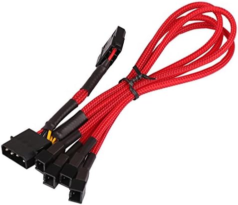 JBtek All Red Sleeved Fan Splitter Cable, Molex to 4 x 3-Pin Converter Cable