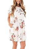 Astylish Women Casual Floral Print Short Sleeve Pocket Loose T-Shirt Mini Dress