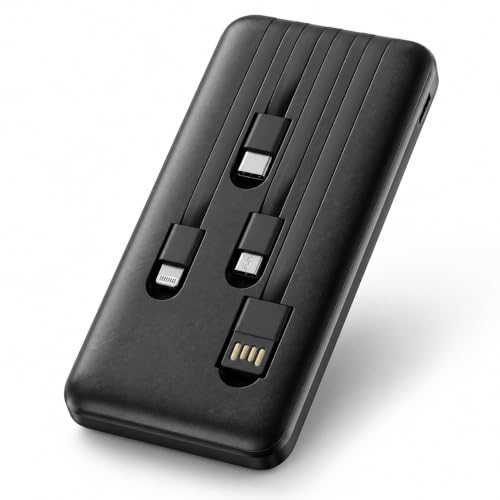 Power Bank Carregador Portátil Universal 10000mAh com Cabos Integrados USB-A, USB-C (Type-C), Micro-USB e USB-Light Carregamento Rápido Bateria Externa Compacta para Celular Android iOS