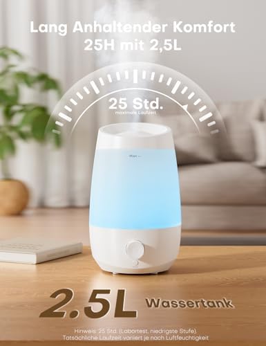 2.5L Luftbefeuchter Schlafzimmer 250ml/h 25H Ätherisches Öl Diffusor