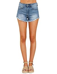 Luyeess pantalones cortos de jean deshilachados con dobladillo crudo desgastado para dama