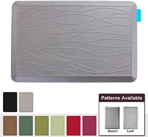 NUVA Anti-fatigue Mats >99.9% Antimicrobial, Easy Clean, 30x20x0.75 in., Water Resistant, Non-toxic Odor, Yellow PU Antislip Strip Bottom - Keep 10 years High Resilience (Putty Gray, Wave Pattern)