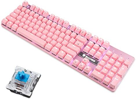 Guanwen Mechanical Gaming Keyboard,Blue Switch Multimedia Keys White Breathing Backlight Ergonomic Metal Wired USB Keyboard for PC Laptop Computer Mac (Color : PINK)
