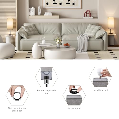 Aooshine Touch Control Bedside Lamps Set of 2, Touch Lamps with USB-C+A Charging Ports, 3-Way Dimmable Table Lamps for Bedroom with Grey Fabric Shade(Bulbs Included) | Touch Lamps with 3 Way Dimmable Table Lamps for Bedroom/Living Room/Study Room/Office with Grey Fabric Shade, Bulbs Included