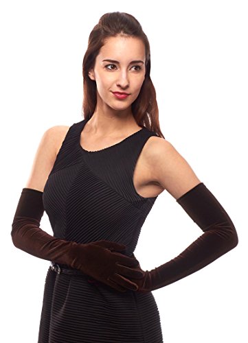 Venetian Velvet Opera Length Gloves for Ladies, Brown