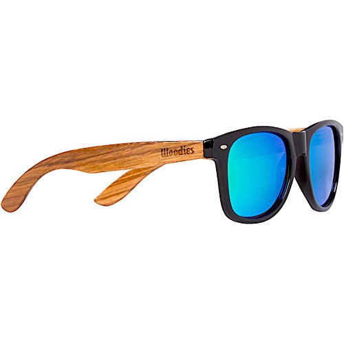 WOODIES Zebra Wood Sunglasses with Green Mirror Lenses