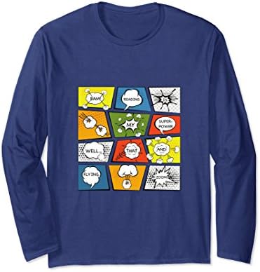 Unisex Reading is my Superpower Funny Comic Book Long Sleeve TShirt Medium Navy