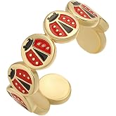 NewZenro Ladybug Adjustable Open Band Ring for Women Cute Gold Plated Black Red Enamel Insect Beetle Animal Statement Finger Ring Comfort Fit Trendy Jewelry