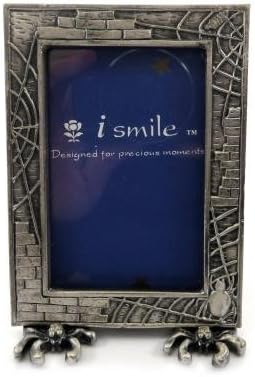 Small pewter picture frame with spider web designs and two spiders on the bottom PF22