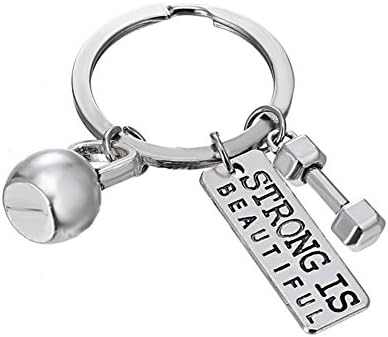 Sports Party Favor Keychains Fitness Gym Keyring with Quotes Dumbbell and Kettlebell Engraved Strong is Beautiful Pendant Keychain