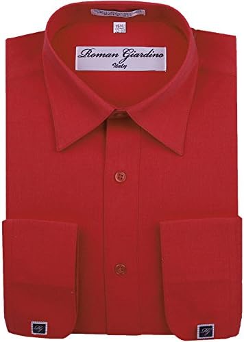 RG Men's Dress Shirt True Red Long Convertible Sleeve Collar Free Cufflink 16.5- 34/35
