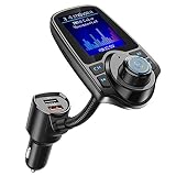 Nulaxy Bluetooth FM Transmitter for Car, 1.8" Color Screen Radio Adapter W QC3.0 & 5V/2.4A Charging, Handsfree Call, Support microSD Card, Aux Play, EQ Modes - KM18 [Upgraded Version] Black