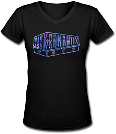 HindleyE Nekromantix Coffin Logo Cotton Tshirts Womens V-Neck T-Shirt Black M