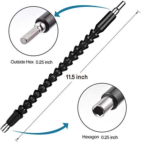 HELIUS Flexible Drill Bit Extension,1/4" Hex Head Magnetic Connect，11.6 inch Universal Drill Connectors，Applicable to Computer Chassis, Electrical Cabinets, Furniture,(2PACK) - Thumbnail 2