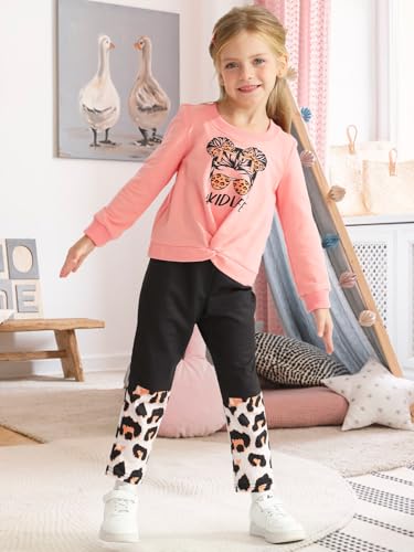 TAGYUM TODDLER GIRLS CLOTHES SIZE 6 5T GIRLS CLOTHES PINK TWIST SWEATSHIRT PULLOVER PANTS 2 PIECE FALL WINTER OUFITS SWEATSUITS SETS