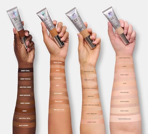 IT Cosmetics CC+ Cream - Natural Full Coverage Foundation With SPF 50+, Color Corrector & Anti-Aging Hydrating Serum, Hyaluronic Acid + Peptides, Lightweight Up To 24H Wear, All Skin Types- 1.08 fl oz
