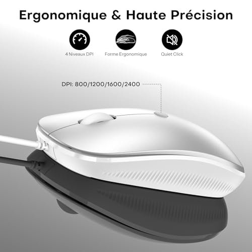 OMOTON Clavier et Souris Filaire pour Mac avec Double Interface, USB et Type-C Compact Ensemble Clavier et Souris Compatible avec Apple MacBook Pro/Air, iMac, Mac Mini, AZERTY FR, Argent