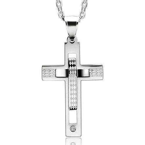 Aooaz Stainless Steel Pendant Necklace for Couple CZ Christ Cross MenÂ¡Â¯s Pendant Necklaces Silver