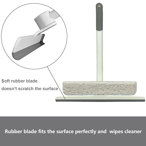 Neilgo 2 in 1 Shower Squeegee for Shower Glass Door Window Cleaning Kit 10.6 Inch All-Purpose Silicone Squeegee with Sponge for Bathroom Windows , Kitchen and Car Glass（White