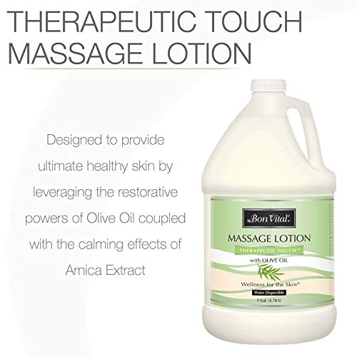 Bon Vital' Therapeutic Touch Massage Lotion Made with Olive Oil to Repair Dry Skin & Soothe Sore Muscles, Best Skin Therapy Lotion, Moisturizes Skin During Massages for Smooth, Soft Skin, 1 Gal Bottle