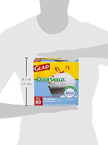 GLAD TRASH BAGS, TALL KITCHEN DRAWSTRING GARBAGE BAGS – ODORSHIELD 13 GALLON GREY TRASH BAG, FEBREZE FRESH CLEAN – 80 COUNT