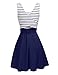 Omeya Womens Sexy Open Back Cocktail Slim Black White Striped Mini Dress, Navy, Small