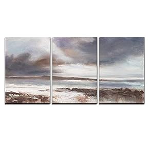 Original Oil Painting Stormy Beach Seascape x3 Panels