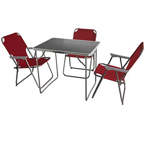 Multistore 2002 4tlg. Campingmöbel Set Klapptisch, Aluminium, 80x60cm + 3X Campingstuhl klappbar, Rot/Strandmöbel…