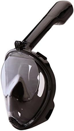 Blue Horizon Outfitters 180° Panoramic Snorkel Mask-Camera Mount-GoPro Compatible-Full Face Snorkel Design-Flat Viewing Area for Undistorted Viewing- Tubeless Design for Ease of Breathing. Black L/XL