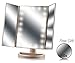 Asani Tri-Fold Lighted Magnification Makeup Mirror with a FREE 10X Spot Mirror | 21 LED Lights & Touch Controls | 1X/2X&3X Magnifying Cosmetic Vanity Folding Mirrors for Dresser | Free Rotation(Gold)