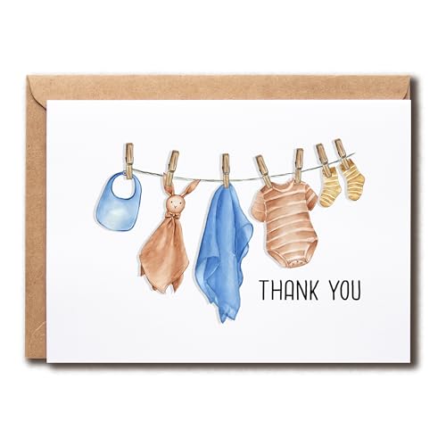 AHEGifts Baby Thank You Card - new baby card - cute - Baby Clothes Hanging - baby Shower - baby boy - baby girl