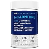 RSP L-Carnitine 500mg, 100% Stimulant-Free Metabolism Enhancement for Men and Women, 120 Capsules