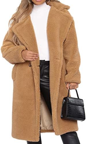 Women's Coat Casual Open Front Long Cardigan Lapel Fleece Fuzzy Faux Warm Winter Outwear Jackets