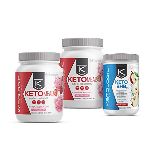 KetoLogic Keto 30 Challenge Bundle, 30-Day Supply | Includes 2 Meal Replacement Shakes with MCT [Strawberry] & 1 BHB Salt [Apple-Pear] | Suppresses Appetite, Promotes Weight Loss & Increases Energy