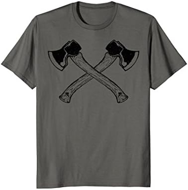 Mens Crossed Axes T-Shirt Lumberjack Woodsman, Bearded Hipsters T XL Asphalt
