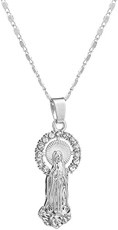 MOCAL Statement Virgin Mary Necklace Gold Retro Jewelry For Women/Men Christian Pendant Necklace (Virgin Mary Silver)