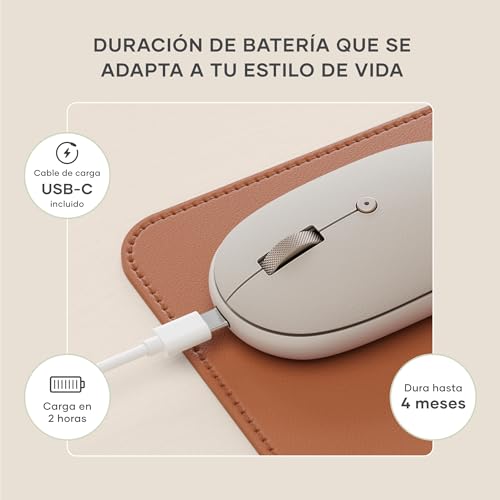SATECHI OntheGo™ Wireless Mouse, USB-C Recharge, Bluetooth Up to 3 Devices, Adjustable DPI, Elegant Ergonomic Mouse for MacBook, Laptop, iPad and More - Beige