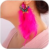 Denifery Long Feather Earrings Bohemian Earrings Multicolor Tassel Handmade Feather Earrings Dangling Earrings for Women (Colorful)