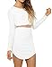 Leadingstar Women Crew Neck Long Sleeve Crop Top Midi Skirt Bodycon Short Dress