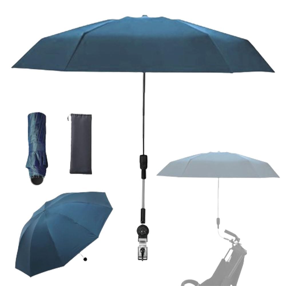 Photo 1 of Nakazawa Clip-on Umbrella for Stroller Sunshade, Adjustable Steering Angle, Handle Included, Compact and Lightweight, Suitable for All Kinds of Strollers (Misty Blue)