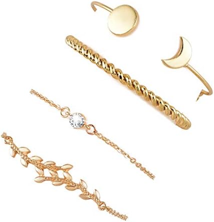 YooAi 4 Pcs Leaf Moon Bracelets Flower Moon Cuff Bangle for Women