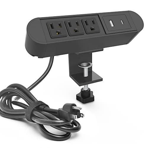 3 Outlet Desk Clamp Power Strip, Desk Mount Power Strip with USB Ports