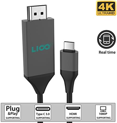 USB C to HDMI Adapter 4K 30Hz, LIOOTECH Type C to HDMI Media Cable 6.6ft 2m Fit for all USB C Devices Macbook Smartphones Laptops Nintendo, Plug and Play without driver Installation and additional pow
