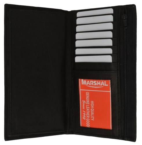 Genuine Leather Checkbook Cover Wallet Organizer with Credit Card Holder (Black)