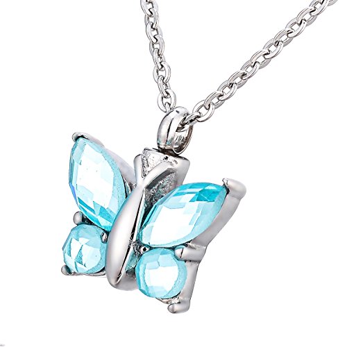 Valyria Cremation Jewelry Flying Butterfly Urn Pendant Keepsake Memorial Necklace (Green)