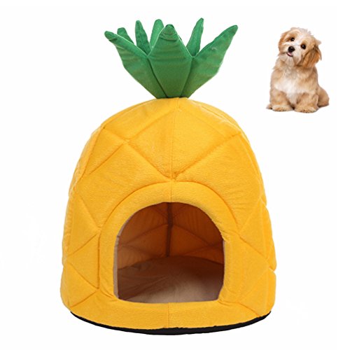 Petacc Pineapple Pet Bed Creative Dog House Cozy Pet Nest Adorable Dog Cave for Small-sized Pets, Yellow