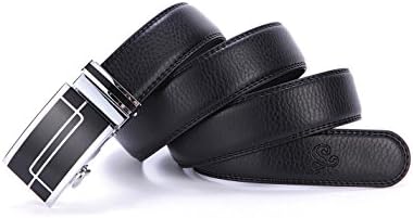 Svale Men's Leather Belt Sliding Buckle 35mm Ratchet Belt Black