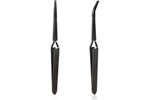 XIHIRCD Reverse Action Tweezers, Stainless Steel, Black, Cross Locking, Straight & Bend Rubber Tips, Crafting, Electronics, J