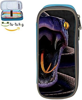 snake strike Pen Case - Large Capacity Canvas Pen Pouch Pencil Stationery Case Double Zipper For Children-Blue