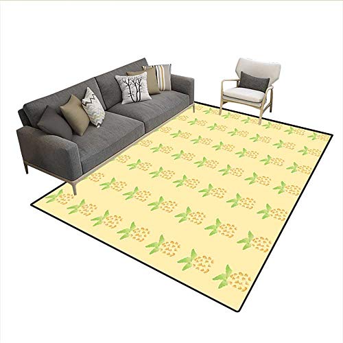 Carpet,Watercolor Pineapple with Brush Strokes Hawaii Themed Illustration,Indoor Outdoor Rug,Orange Pale Yellow Green 6'6"x8' - Thumbnail 4